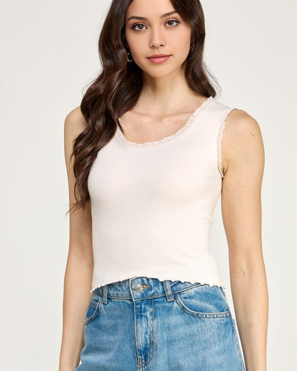 Edge Lace Rib Crop Tank Top – Slim Fit Stretch Crop