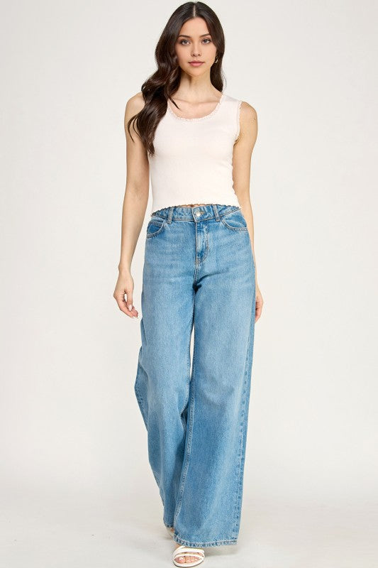 CT79 Edge Lace Rib Crop Tank Top – Slim Fit Stretch Crop