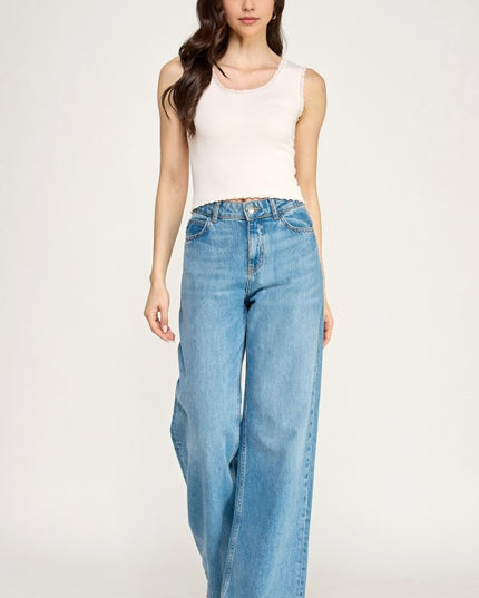 Edge Lace Rib Crop Tank Top – Slim Fit Stretch Crop