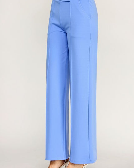 Plus Size Pleated High Rise Pants – Button Trim Relaxed Fit