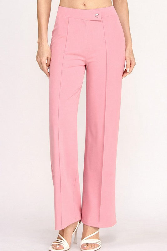 Pleated High Rise Pants – Button Trim Utility Style