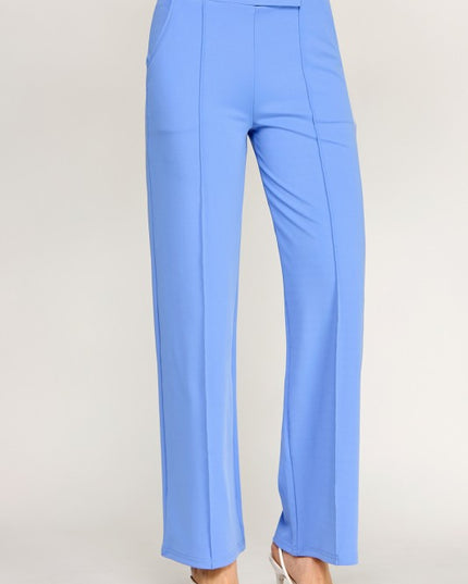 Plus Size Pleated High Rise Pants – Button Trim Relaxed Fit