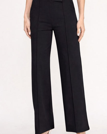 Plus Size Pleated High Rise Pants – Button Trim Relaxed Fit