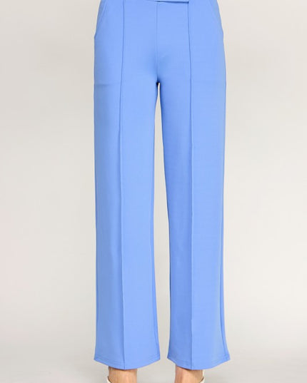 Plus Size Pleated High Rise Pants – Button Trim Relaxed Fit