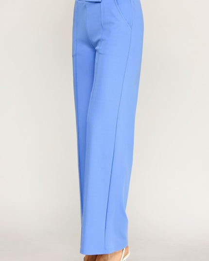 YC39 BUTTON TRIMMED SOLID PLEATED HIGH RISE PANTS