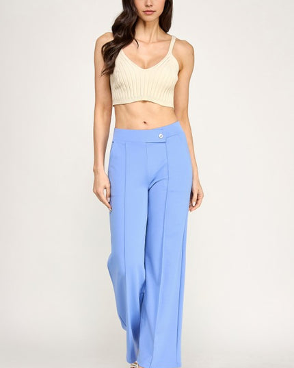Pleated High Rise Pants – Button Trim Utility Style