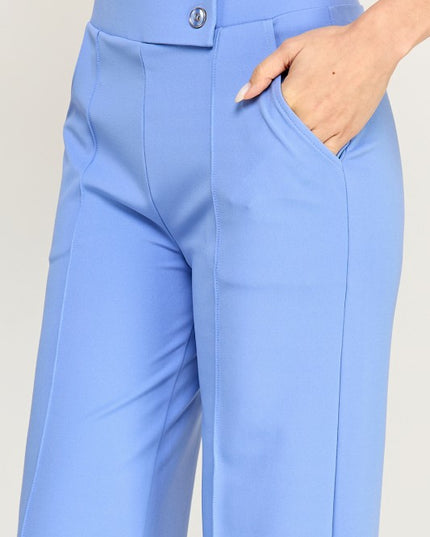 YC39 BUTTON TRIMMED SOLID PLEATED HIGH RISE PANTS