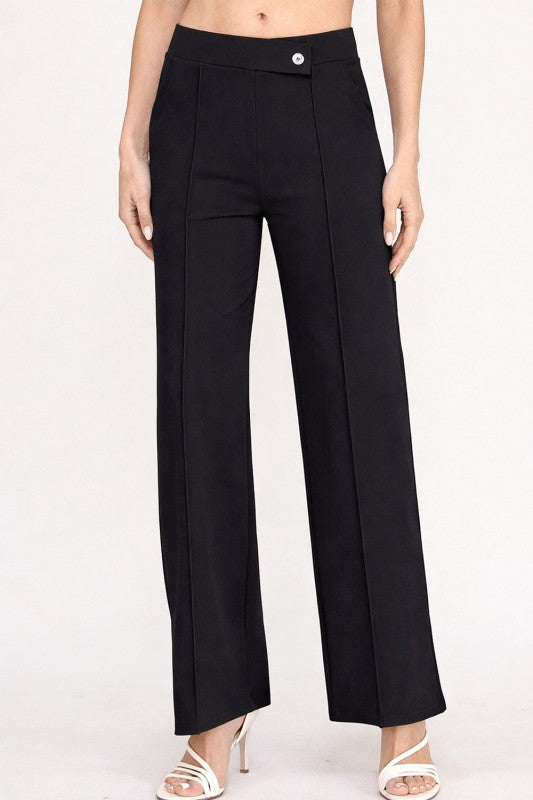 Pleated High Rise Pants – Button Trim Utility Style