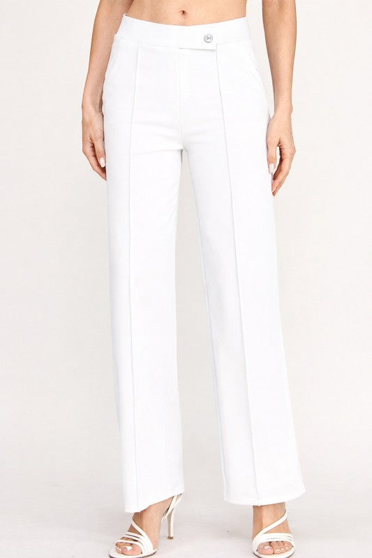 Pleated High Rise Pants – Button Trim Utility Style
