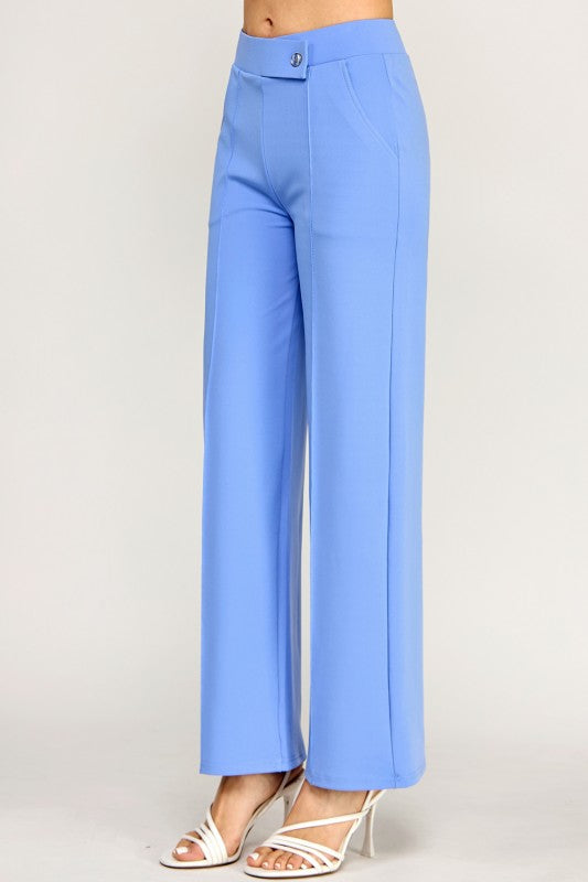 Pleated High Rise Pants – Button Trim Utility Style