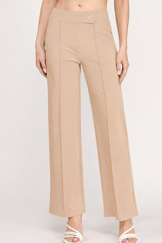 Pleated High Rise Pants – Button Trim Utility Style
