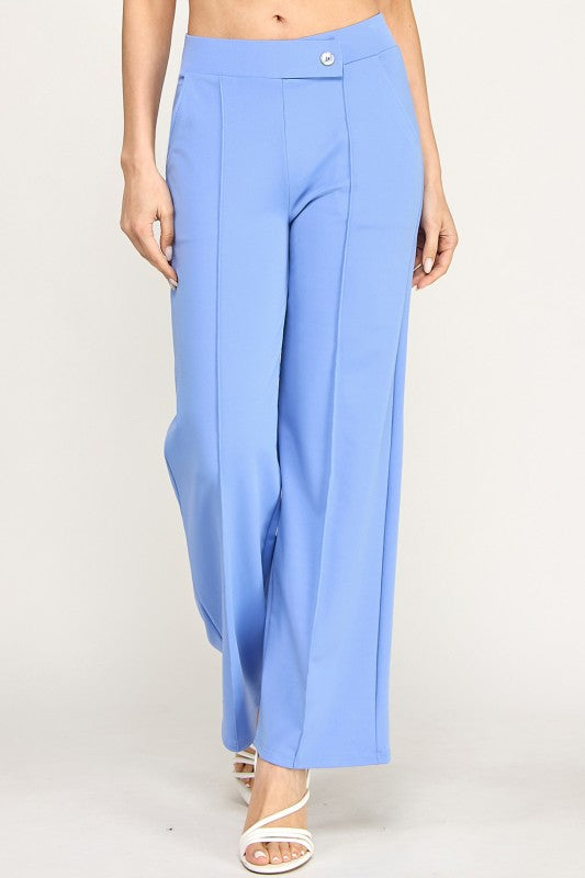 Pleated High Rise Pants – Button Trim Utility Style