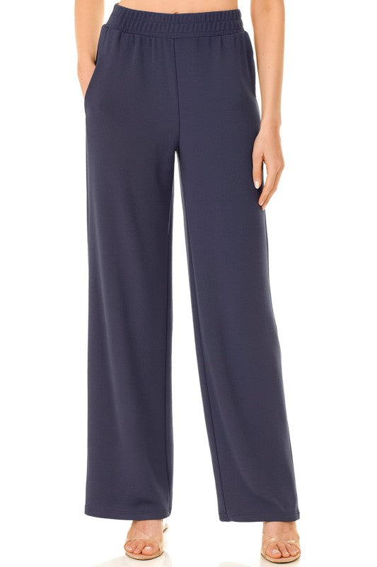 Textured Straight Pants – High Waist Structured Fit