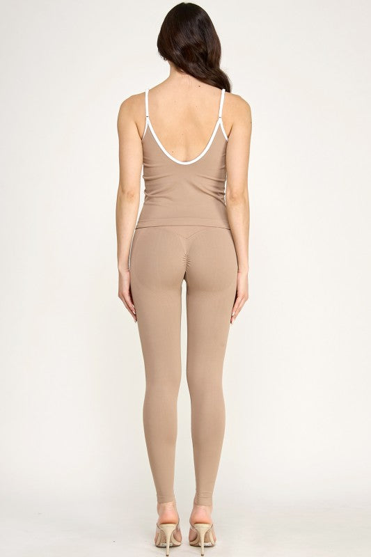 NH502 CONTRAST CAMI TANK TOP & HIGH RISE YOGA LEGGINGS SETS