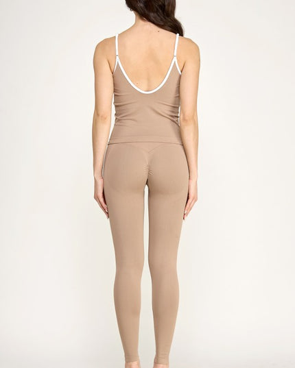 NH502 CONTRAST CAMI TANK TOP & HIGH RISE YOGA LEGGINGS SETS
