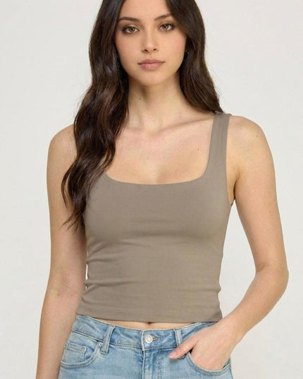 Crop Tank Top Square Neck – Fitted Stretch Slim Fit