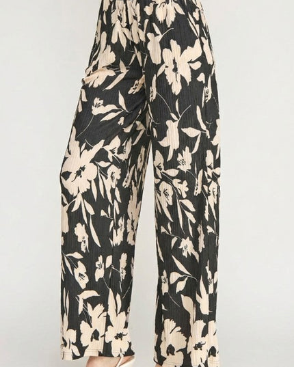 Floral Print Crinkle Pants – Lightweight Straight Leg Fit