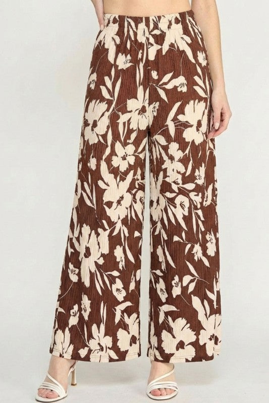HK17 Floral Print Crinkle Pants – Lightweight Straight Leg Fit