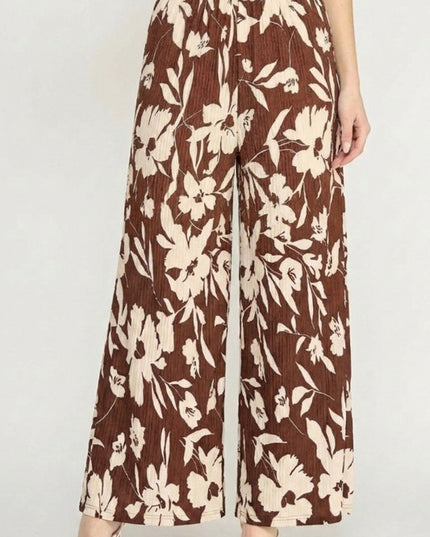 Floral Print Crinkle Pants – Lightweight Straight Leg Fit