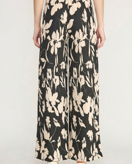 Floral Print Crinkle Pants – Lightweight Straight Leg Fit