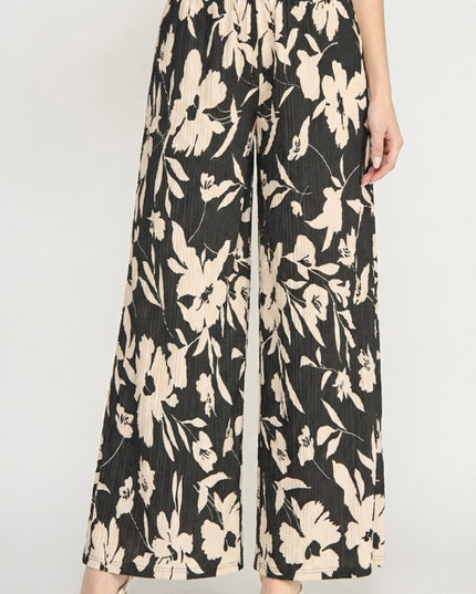 Floral Print Crinkle Pants – Lightweight Straight Leg Fit