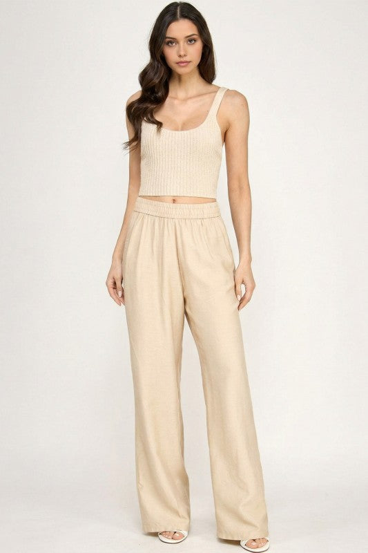 Wide Leg Pants Linen Blend – High Waist Relaxed Fit