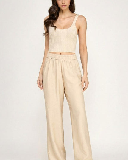 Wide Leg Pants Linen Blend – High Waist Relaxed Fit