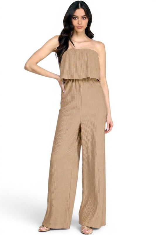HK903 Off Shoulder Crinkle Jumpsuit – Chic Resort Look