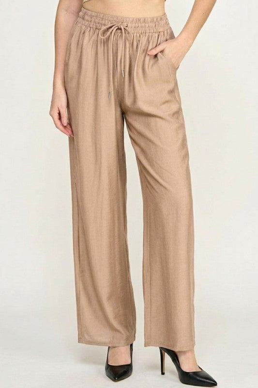 LELIS50 Silky Woven – Drawstring Wide Leg Pants