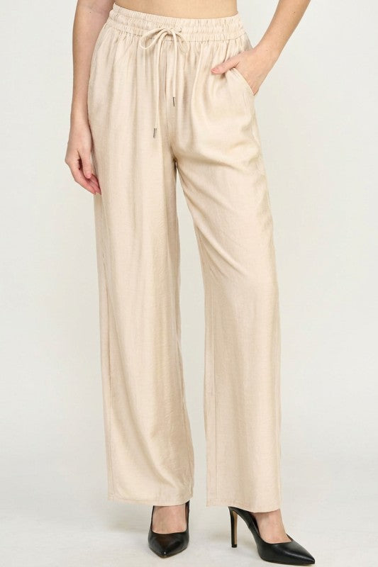 LELIS50 Silky Woven – Drawstring Wide Leg Pants