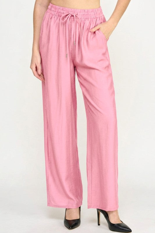 LELIS50 Silky Woven – Drawstring Wide Leg Pants