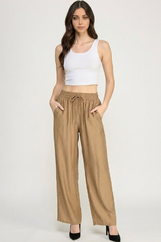 LELIS50 Silky Woven – Drawstring Wide Leg Pants