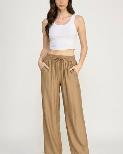 LELIS50 Silky Woven – Drawstring Wide Leg Pants