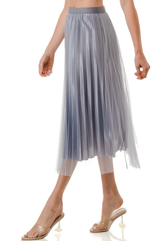 Mesh Pleated Long Skirt – High Waist Sheer Flow Maxi
