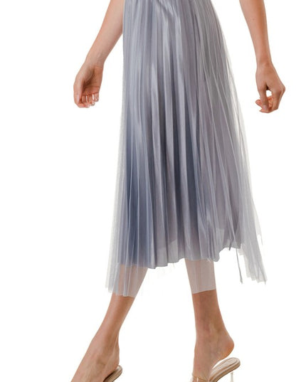 Mesh Pleated Long Skirt – High Waist Sheer Flow Maxi