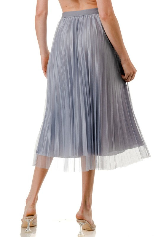Mesh Pleated Long Skirt – High Waist Sheer Flow Maxi