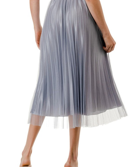 Mesh Pleated Long Skirt – High Waist Sheer Flow Maxi