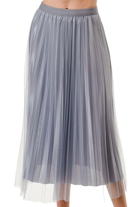 Mesh Pleated Long Skirt – High Waist Sheer Flow Maxi