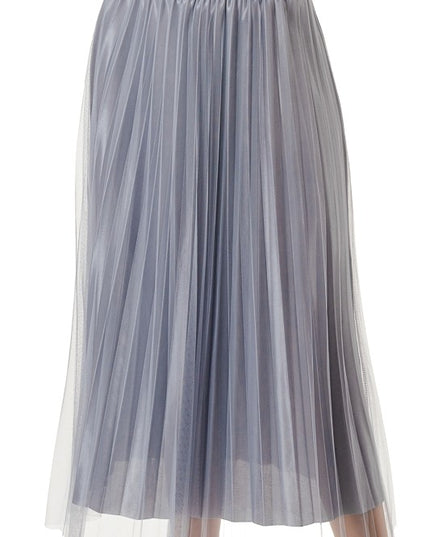 Mesh Pleated Long Skirt – High Waist Sheer Flow Maxi