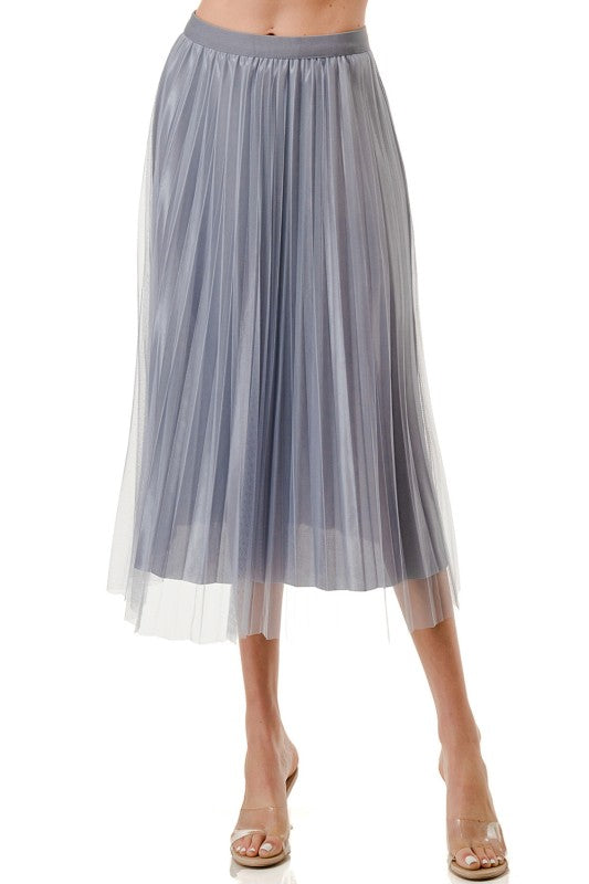 Mesh Pleated Long Skirt – High Waist Sheer Flow Maxi