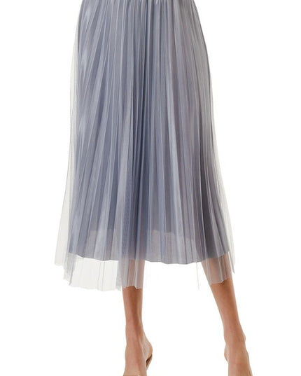 Mesh Pleated Long Skirt – High Waist Sheer Flow Maxi