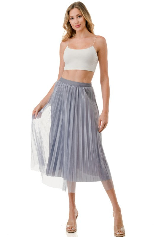 Mesh Pleated Long Skirt – High Waist Sheer Flow Maxi