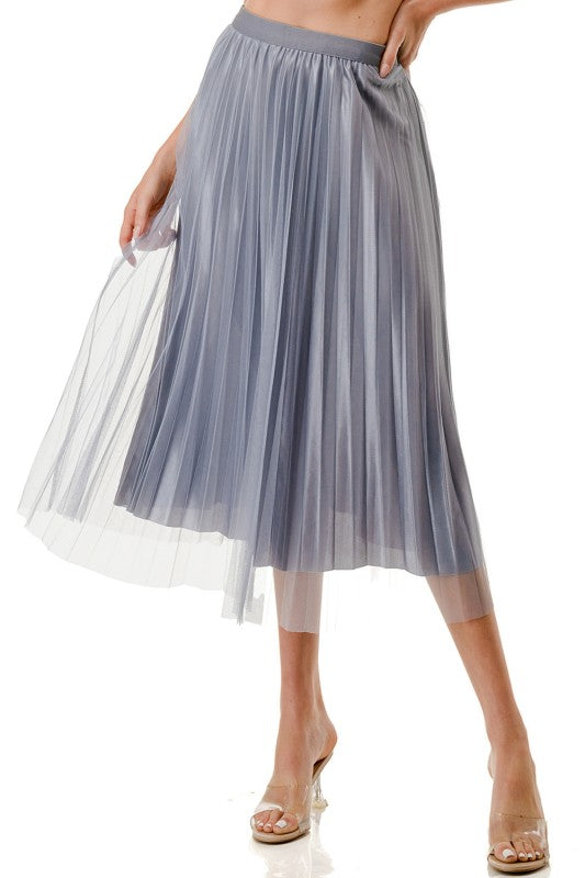 Mesh Pleated Long Skirt – High Waist Sheer Flow Maxi