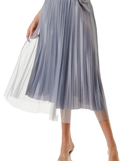 Mesh Pleated Long Skirt – High Waist Sheer Flow Maxi