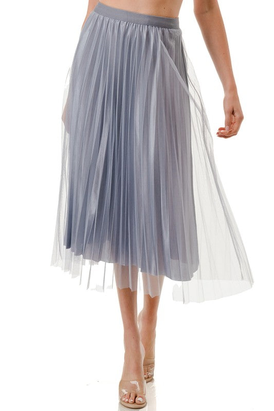 Mesh Pleated Long Skirt – High Waist Sheer Flow Maxi
