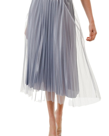 Mesh Pleated Long Skirt – High Waist Sheer Flow Maxi