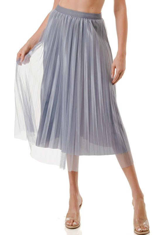 Mesh Pleated Long Skirt – High Waist Sheer Flow Maxi