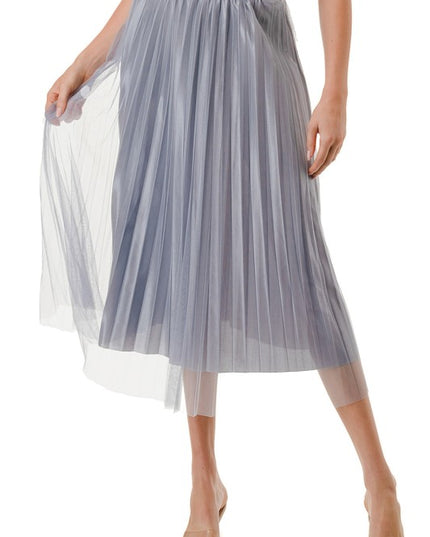 Mesh Pleated Long Skirt – High Waist Sheer Flow Maxi