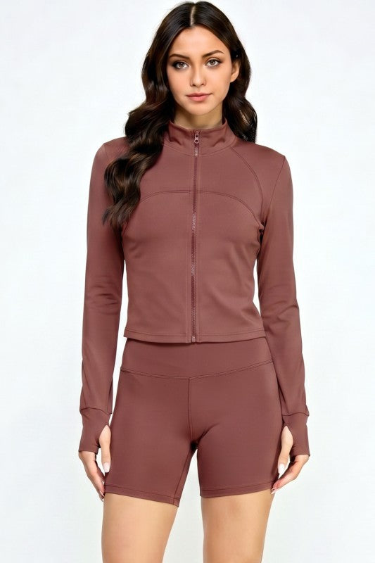 Solid Yoga Jacket Set – Fitted Performance Active Set