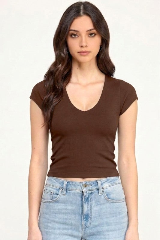 Crop Top V-Neck Double Layer – Sculpt Fit Stretch